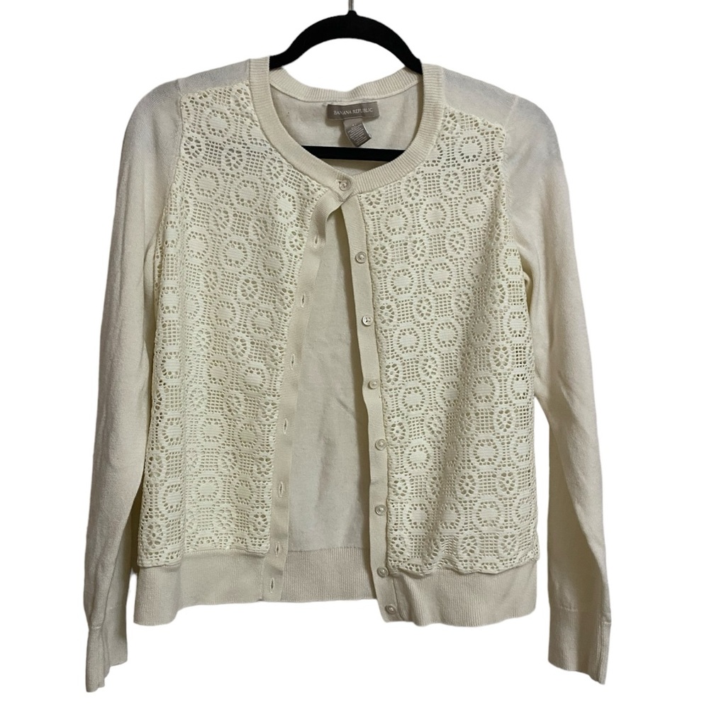 Ann Taylor Cream Crochet Front Cardigan Sweater